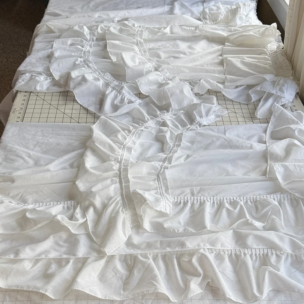 Vintage Sears White Ruffled Curtain Set–2 Pairs with Tiebacks – 48” x 51” Panels